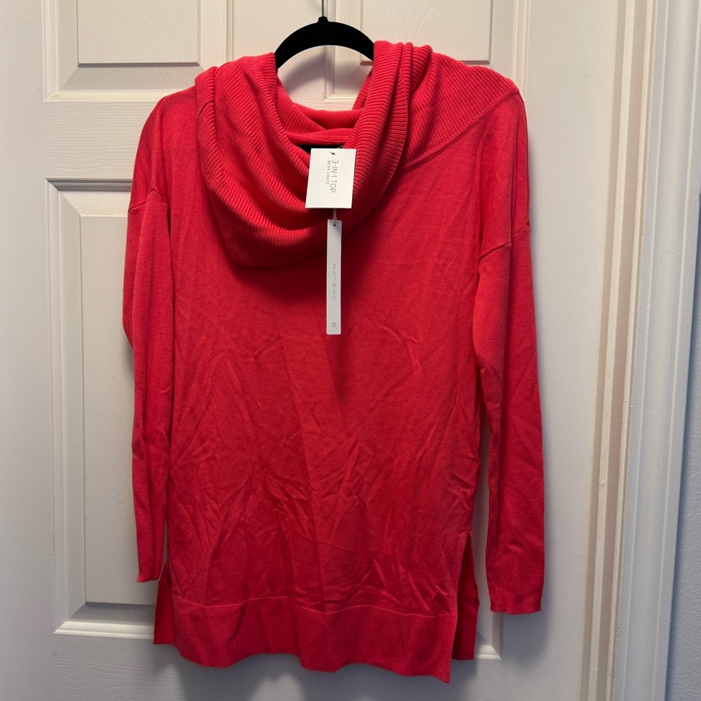 Caslon Cowl Neck Light Weight Sweater 3 in 1 NWT More coral than red